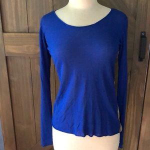 Bright Blue sweater with gold see through back